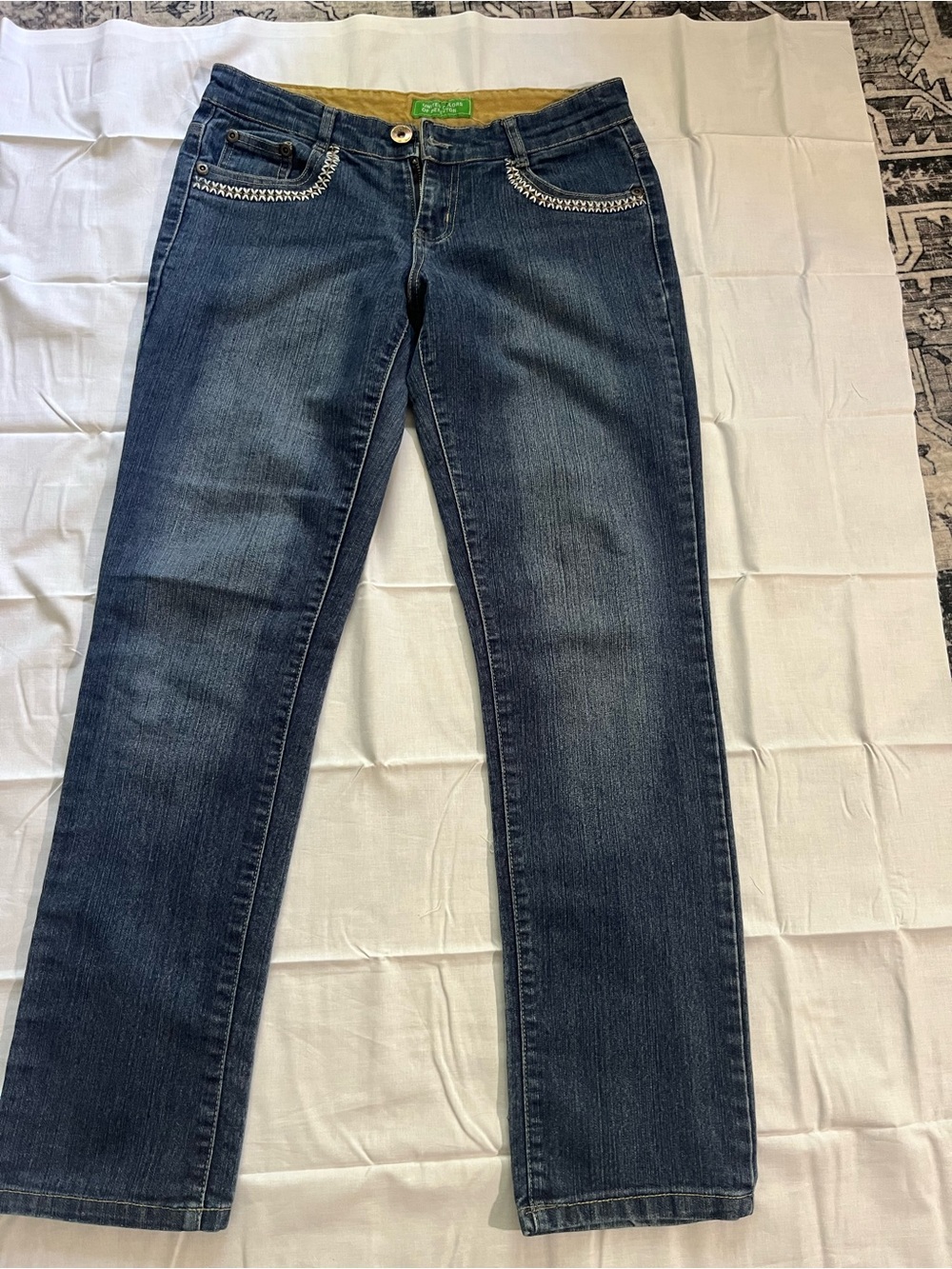 United Colors Of Benetton Dark Blue Straight Leg Jeans with Embellished Pockets